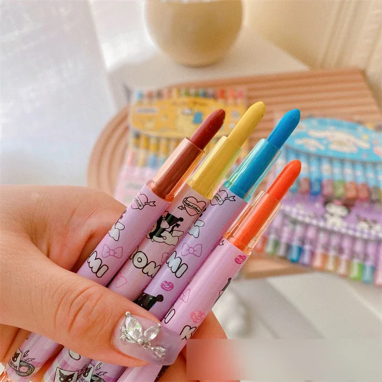 12 Color Pen Kulomi Kt Cat Melody Rotating Crayon Oil Painting Stick Kawaii Children's Drawing Pen Color Painting Graffiti Pen