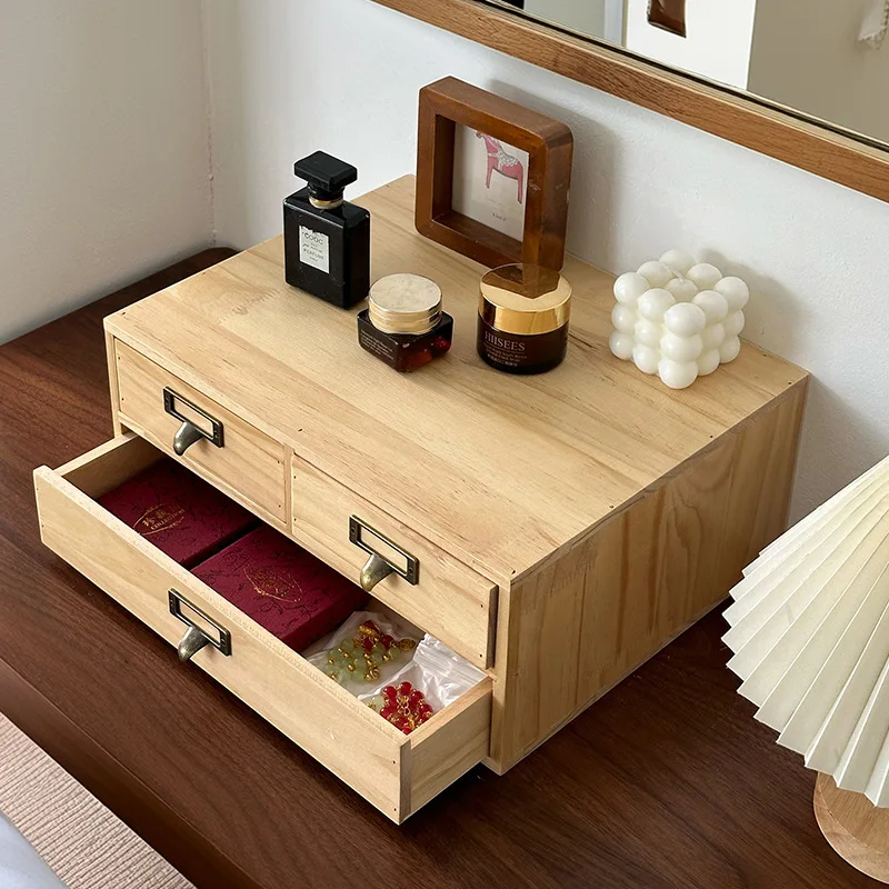 Wooden desktop shelving Sundries Stationery organizer desk office drawer locker Cosmetic storage box
