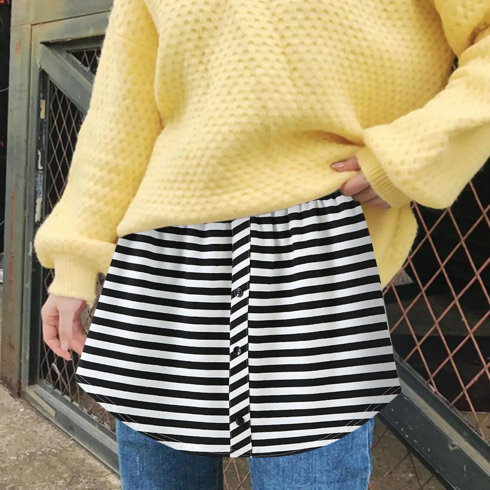 Women's Casual Extender Fake Shirt Hem Korean Underskirt Button Buttock Skirt Detachable Half Slips Stretch Irregular Tail Hem