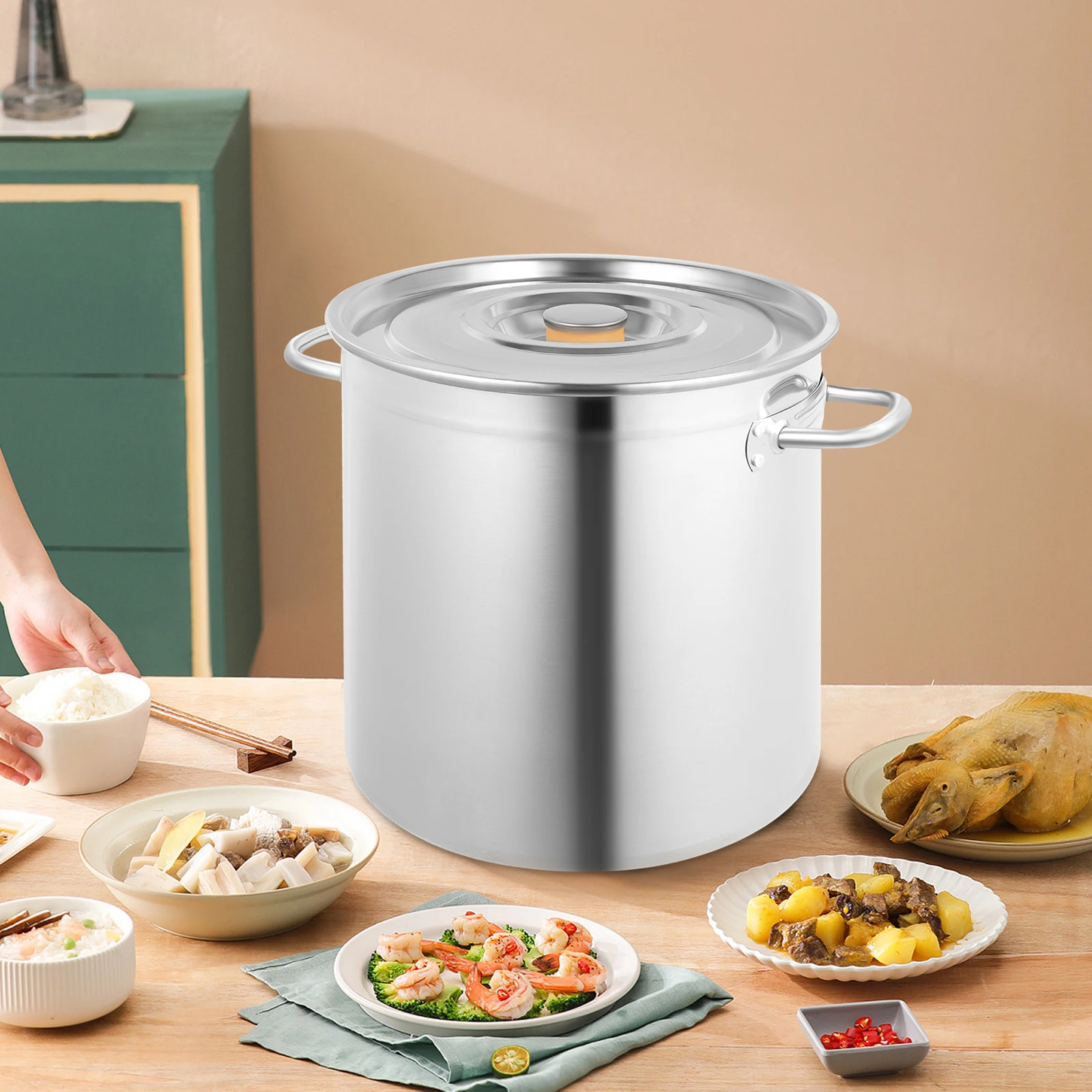 

35L Soup Stockpot Multipurpose Thickened Stainless Steel Cooking Pot Storage Bucket with Lid Handle for Home Restaurant