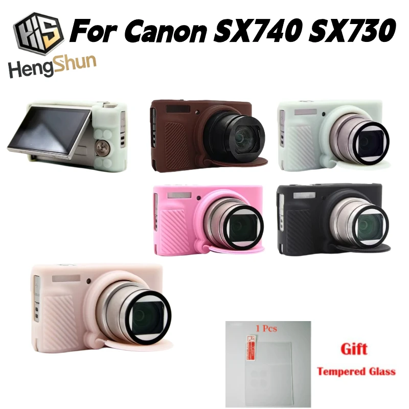 For Canon SX740/SX730 Protective Bag Silicone Case Camera Bag Single Silicon Armor Skin Case Bod with 1PCS tempered film
