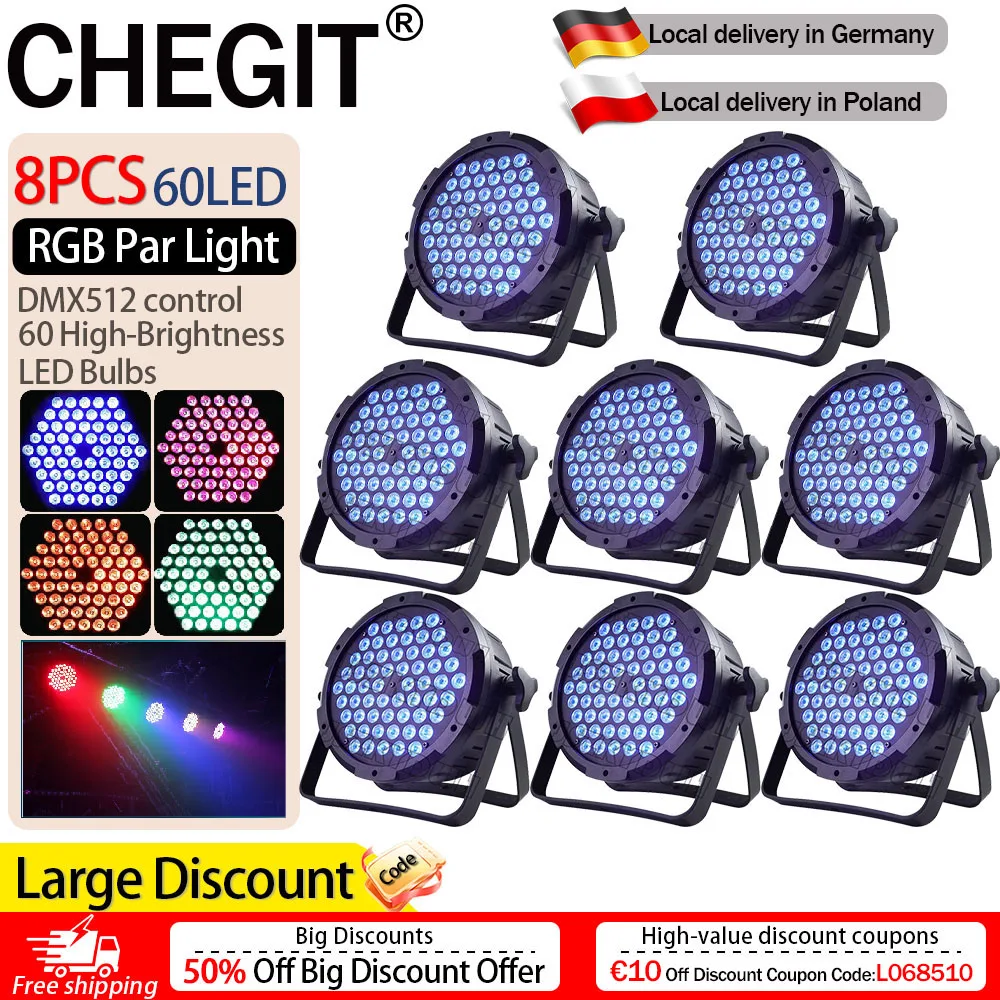 8PCS 60led DJ Disco Par Light RGB Professional Stage Light Dmx512