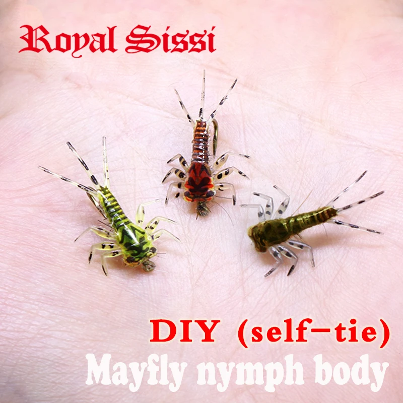 

60pcs set 3 colors Mayfly nymph rubber body with Thin skin fly fishing artificial nymph flies nymph leg&body fly tying materials