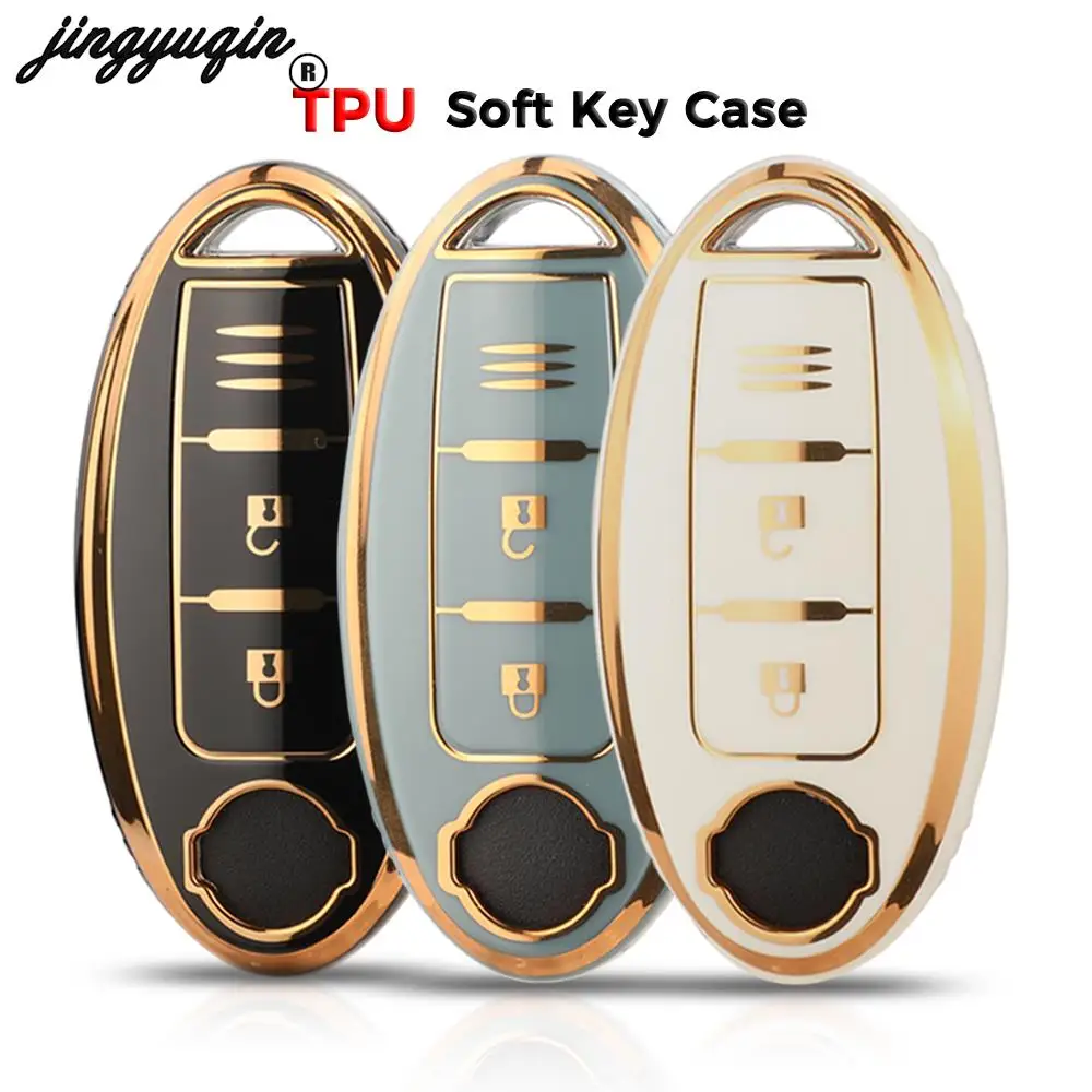 Jingyuqin for NISSAN Tiida Qashqai X-TRAIL Terra18 370Z MARCH 15 High-end models Accessories 3Buttons Car Key Case Cover Shell