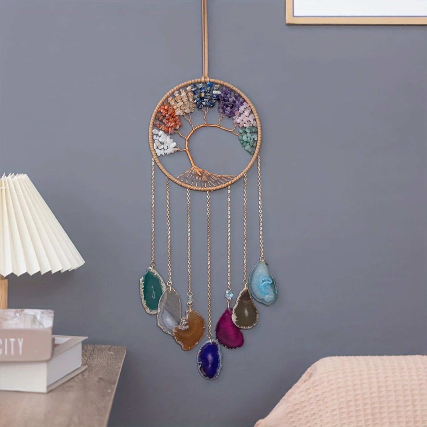 Colorful Crystal Jade Wind Chimes with Chakra Stones - Home Decor