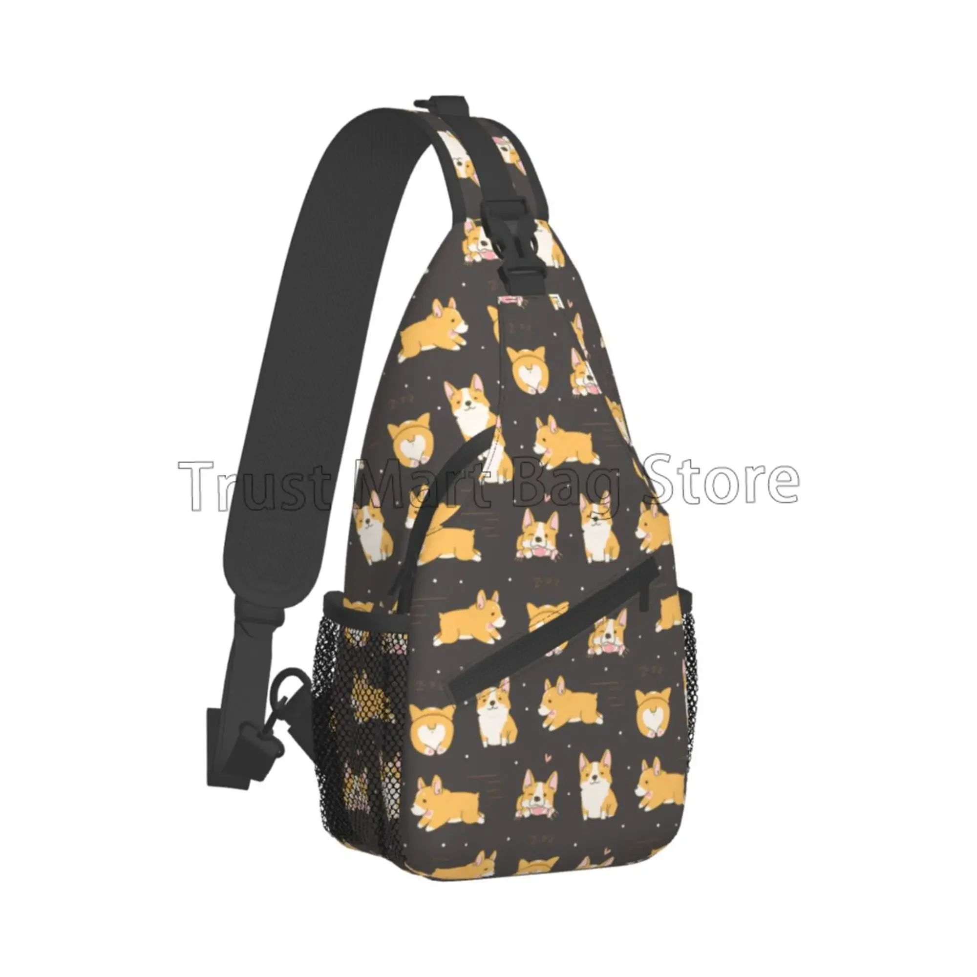 Bonito dos desenhos animados corgi cão estilingue mochila unisex macio sacos de peito crossbody daypack para viagens caminhadas acampamento casual bolsa ombro