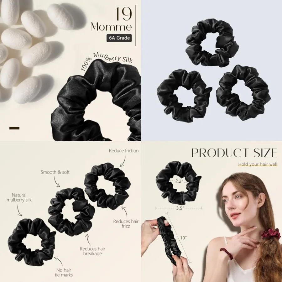 ZIMASILK 100 Mulberry Silk Hair Scrunchies, Best For Women And Girls Hair 19 Momme Elastic Hair Bands for Ponytail Holder Gentl