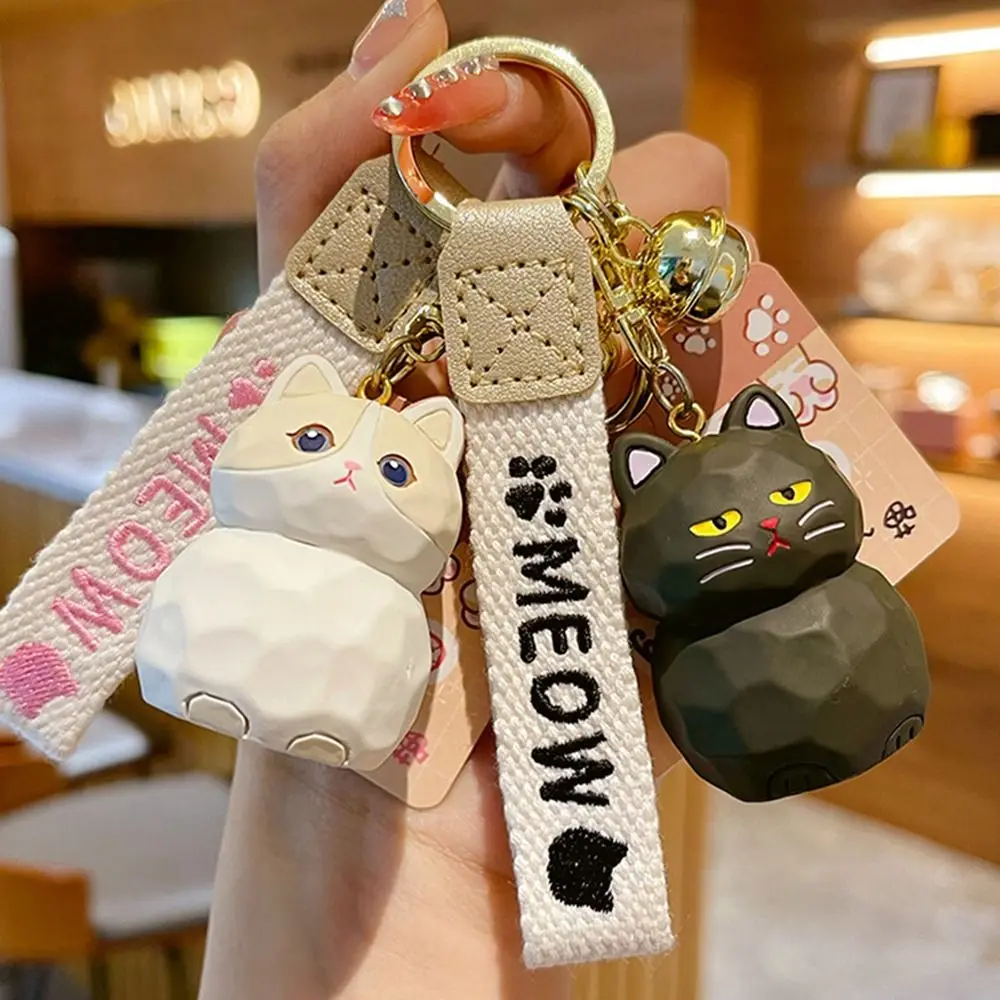 Creatieve 3D Cartoon Kat Sleutelhanger Mode Miauw Miauw Serie Autosleutel Ring Houtsnijwerk Stijl Hars Tas Hanger Schooltas
