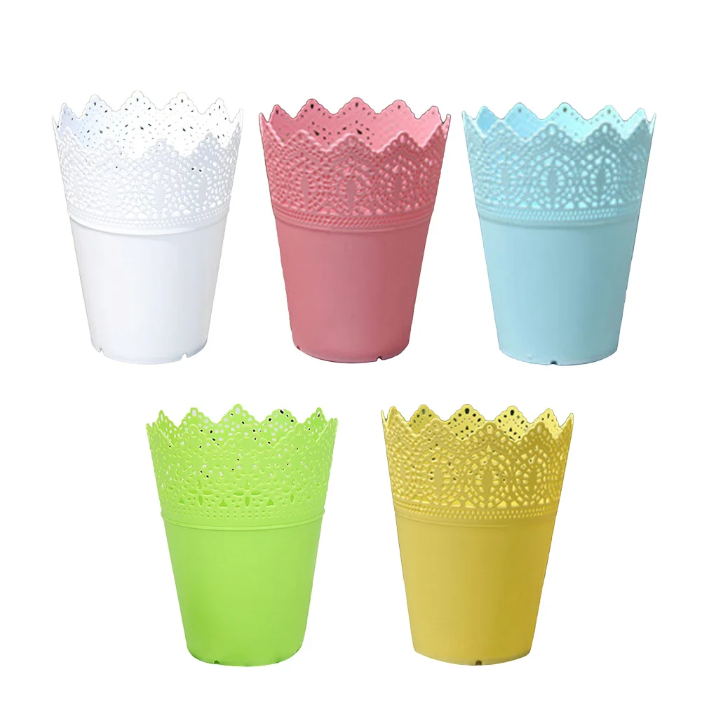 Flower Pot Lace Pierced Flower Vase Storage Plastic Hollow Flower Holder Potted Plant Pot Crown Home Desk Accessory