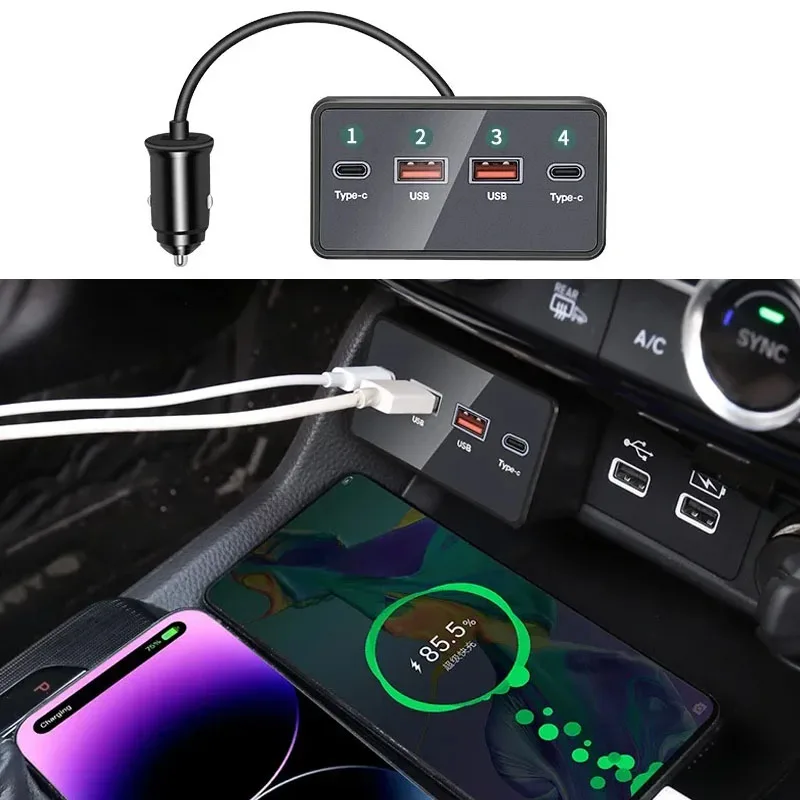 Car Fast Charger Fit for HONDA CRV CR V 2023 2024 90W USB Shunt Hub Splitter With Cigarette Light To Adapter Type C USB Charging