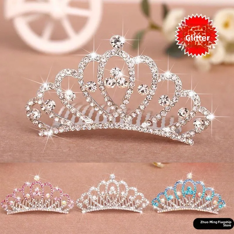 ガールズクラウンヘッドウェアクリスタルステージパフォーマンスガールズベビーコーム子供用クラウンヘアアクセサリー中大サイズ