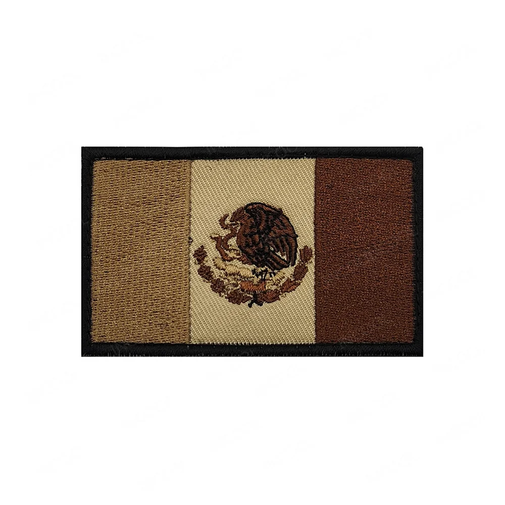 Khaki Embroidered Mexico Flag Patches Mexican IR Reflective Infrared Flags Appliques Rubber Armband Tactical Decorative Badges