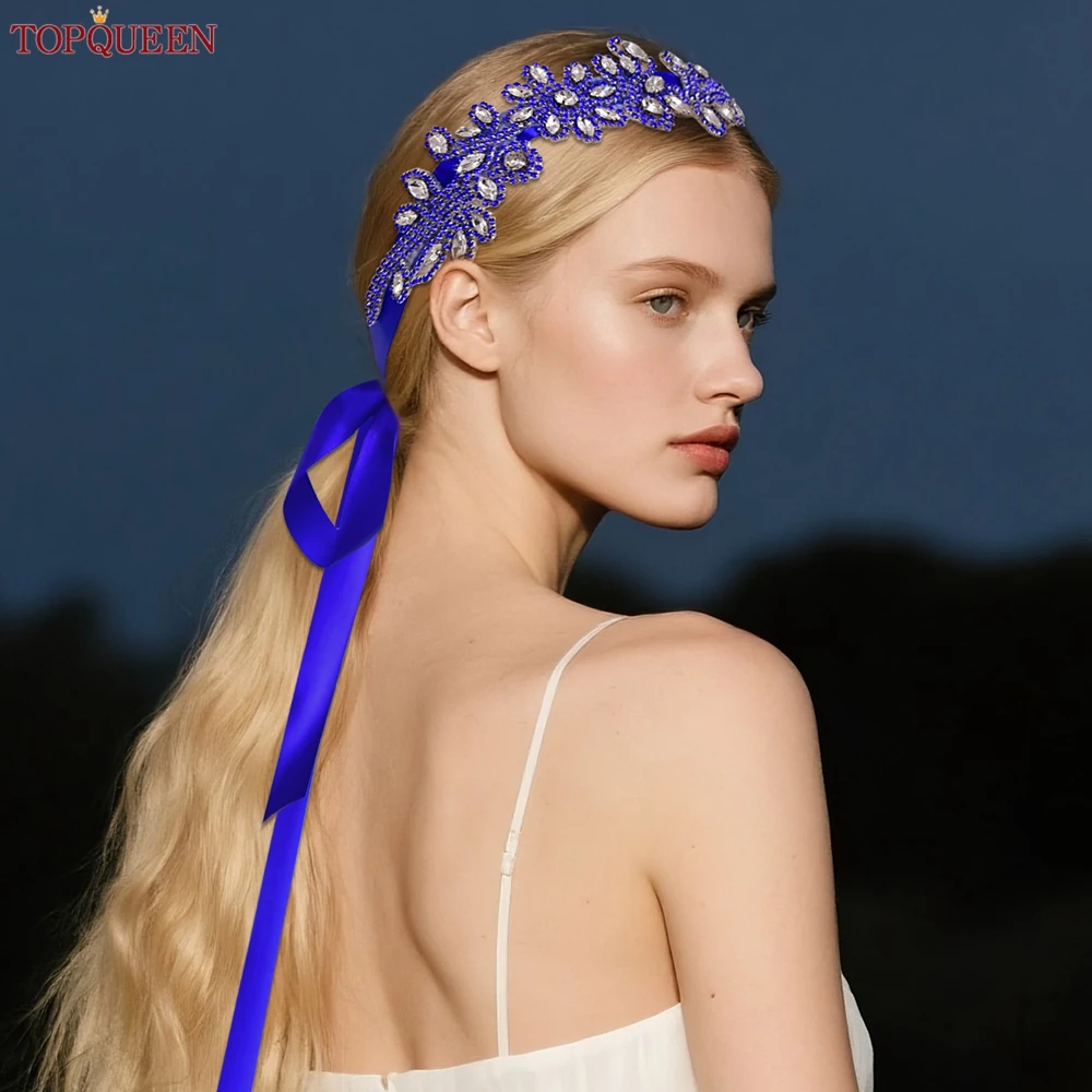 

TOPQUEEN Luxury Rhinestone Headband with Royal Blue Bow for Party Wedding, Bridal Accessories, Bridesmaid Hair Jewelry S272