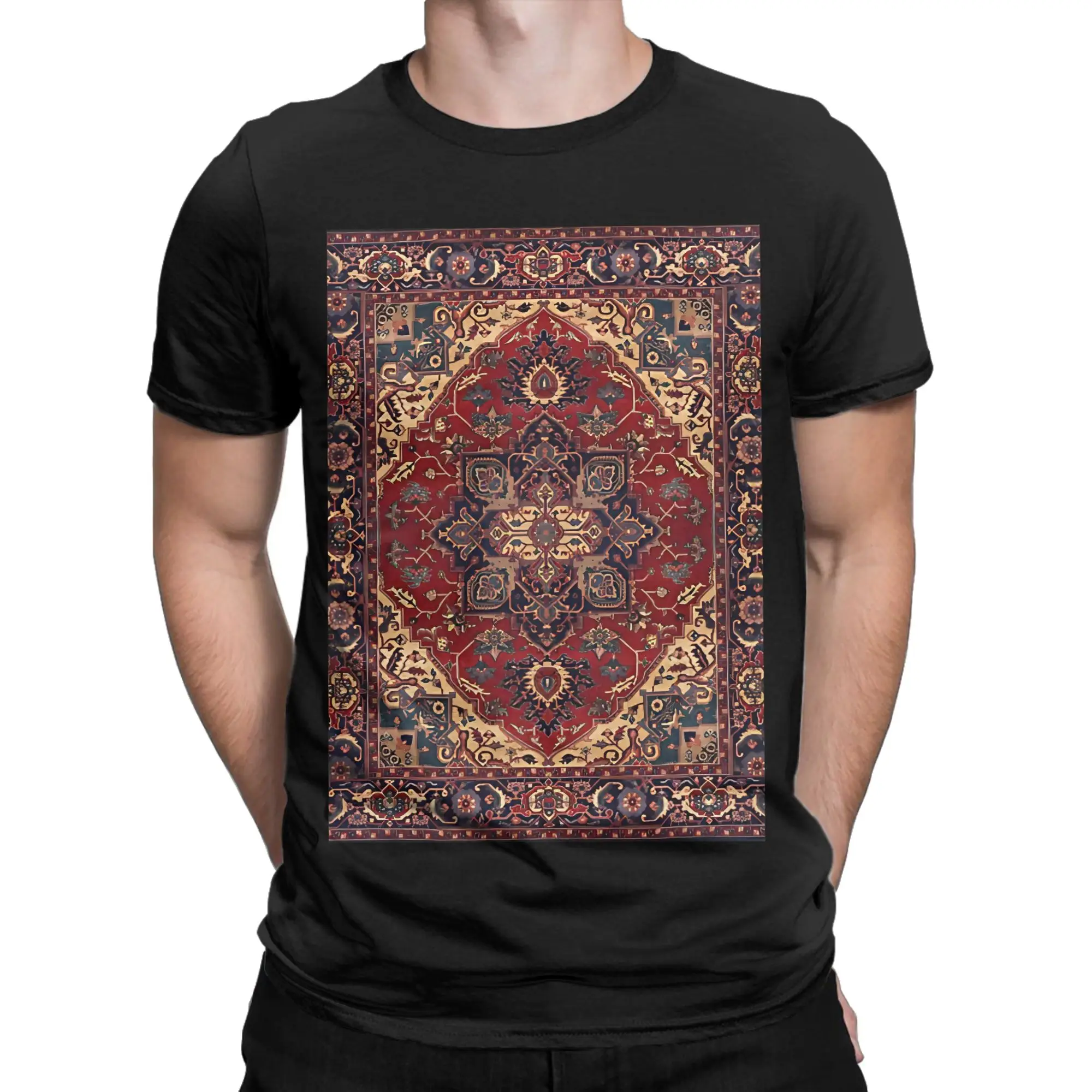 Iran Persian Rug T-Shirt Summer  100% Cotton T Shirts For Adult Hippie Design Tee Shirt Short Sleeve Vintage Top Tees