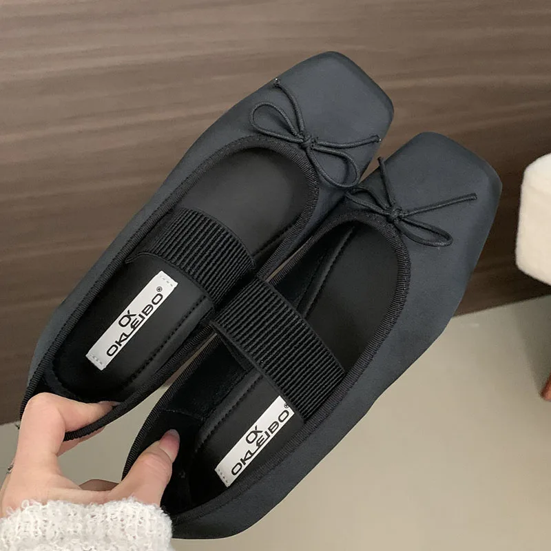 Calzature Scarpe da donna Mary Jane con nodo a farfalla Scarpe da donna basse di lusso alla moda con fascia elastica Ballerine da donna Scarpe da ballo Scivoli