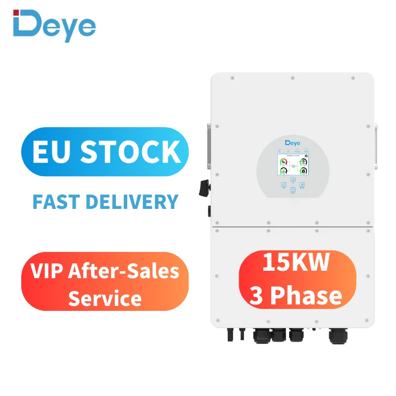 

EU Warehouse Stock Deye 15 Kw 48V 3Phase Deye Sun-15K-SG01HP3-EU-AM2 15Kw 3 Phase Hybrid Solar Inverter