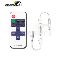 DW Mini LED Dimmer DC 12V 24V 6A 1CH Single Color COB Constant Voltage PWM Strip Light Controller with 11 Key RF Wireless Remote