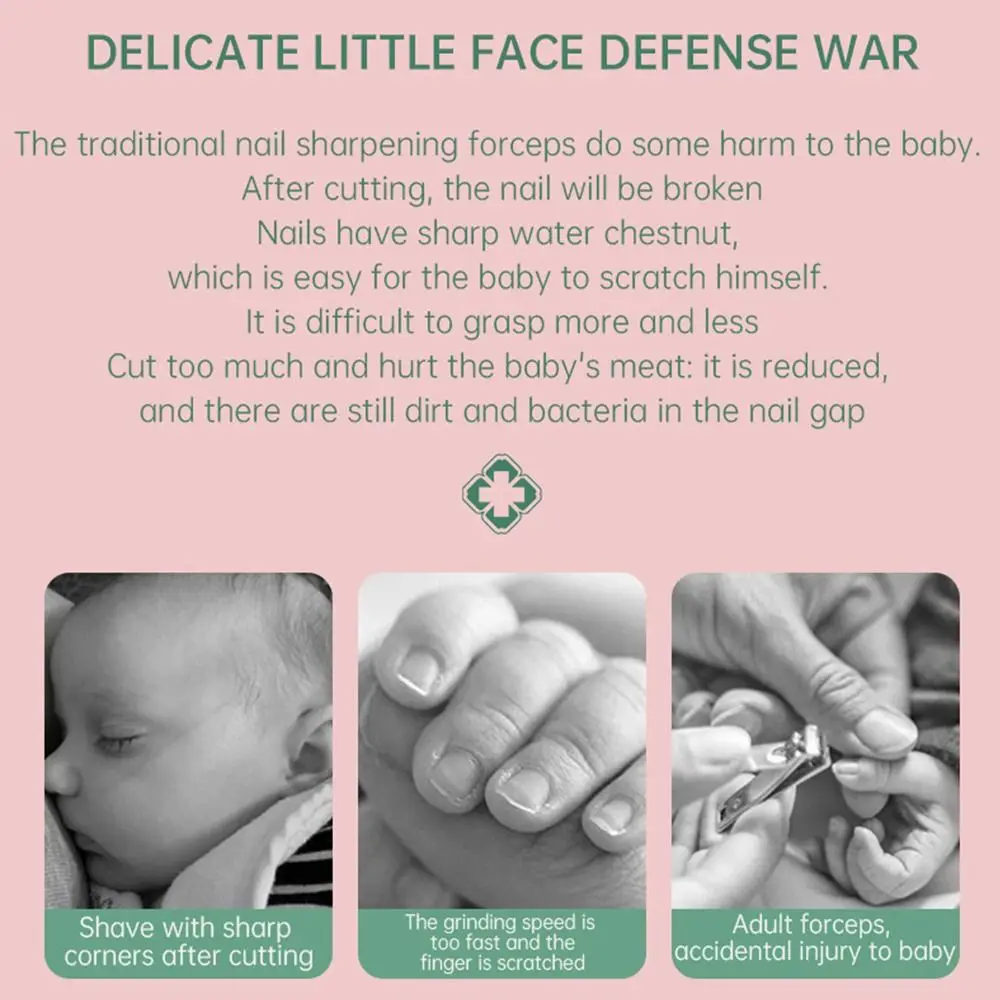 

Newborn Electric Baby Nail Trimmer Safety 360° Rotating Baby Nail Grinder Silent 6 Grinding Heads Nail Clippers Gift