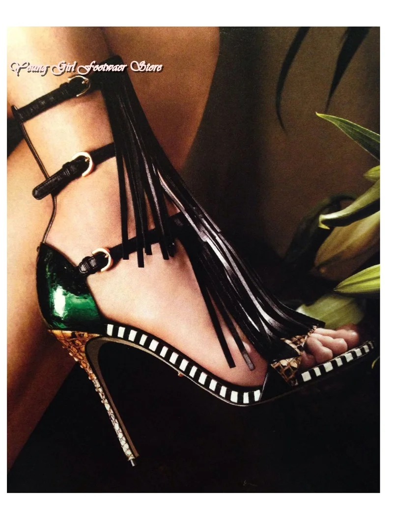 round head Open toes tassel Decorative orange color summer sandals stilettos ankle thin strap clasp banquet Women's shoes manual