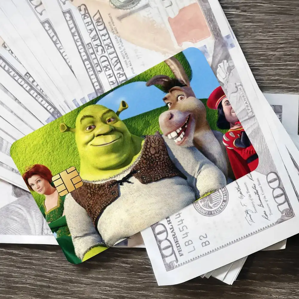 مضحك S-Shrek لطيف ملصق الائتمان الجلد غطاء بطاقة ملصقات 4 قطعة فيلم حافلة تمرير الجبهة الديكور البنك الخصم مقاوم للماء