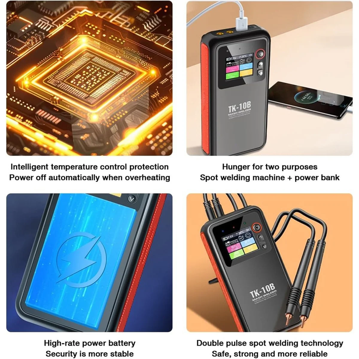 AA98 Battery Spot Welder,1.8In LCD Screen 1200A Dual Pulse Battery Welder for 18650 Battery Packs Electronics Welding