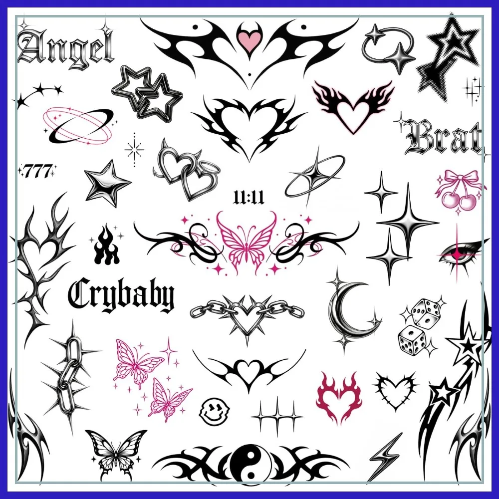 

Cute Y2K Temporary Tattoos, Realistic Waterproof Fake Tats for Festival, Bachelorette, Halloween, Birthday