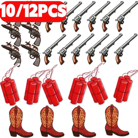 10/12PCS Wholesale Men's Western Denim Embroidery Cloth Pistol Horse Bull Head Cactus Patch Ironing DIY Apparel Sewing Supplies