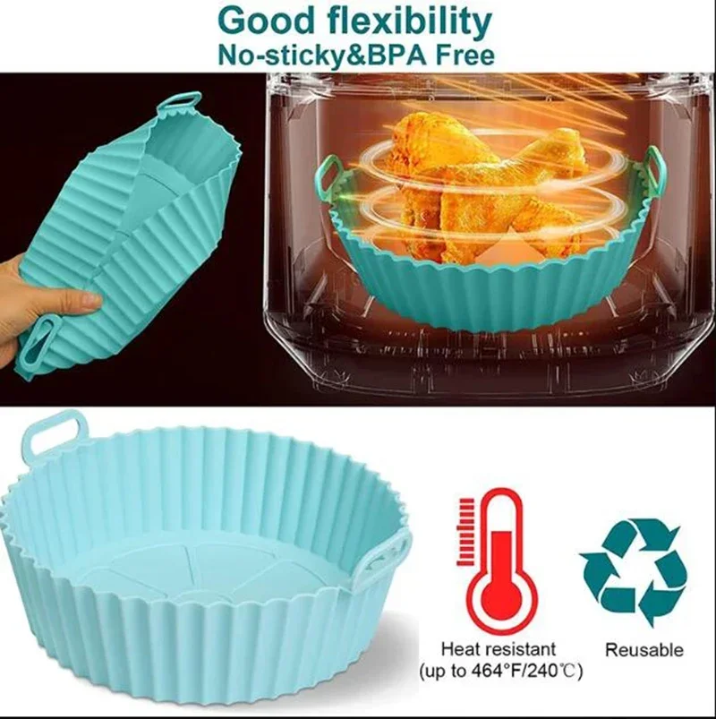 Air Fryer Silicone Liners Basket Reusable Container Accessories Oven Tray Pizza Fried Chicken Baking Mold Protector Kitchen Tool