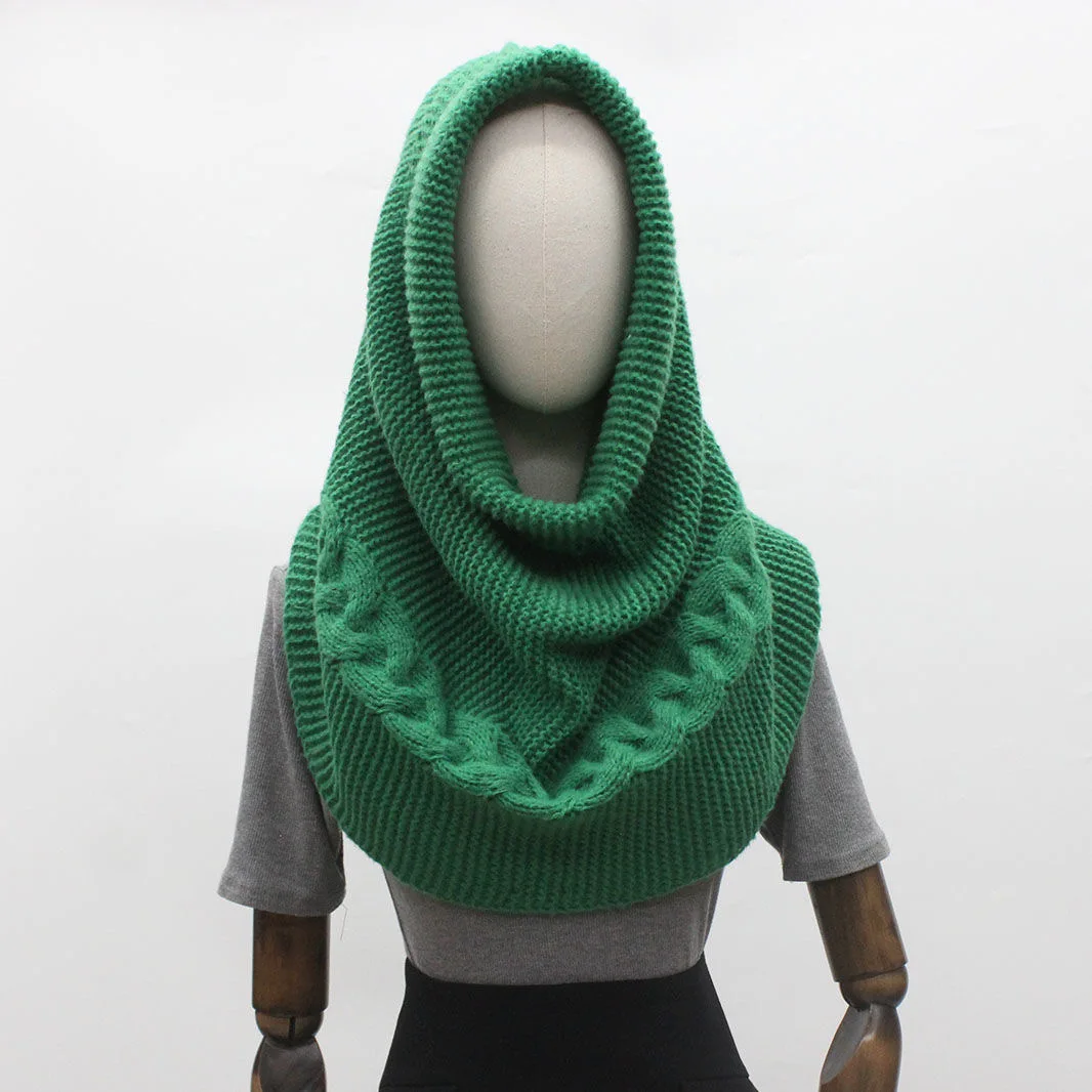 Women Hooded Bib Chuncky Knitted Hat Scarf Autumn Winter Warm Warm Knit Scraf Cap Neck Wrap Shawl Fashion Trench Outwear Decor