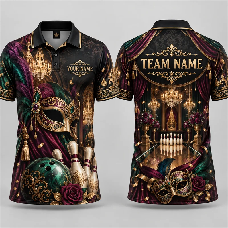 Custom Bowling Polo Shirt Personalized Name Team Name Vintage Graphic Short Sleeve Jersey League Tournament Sports Uniform Tops