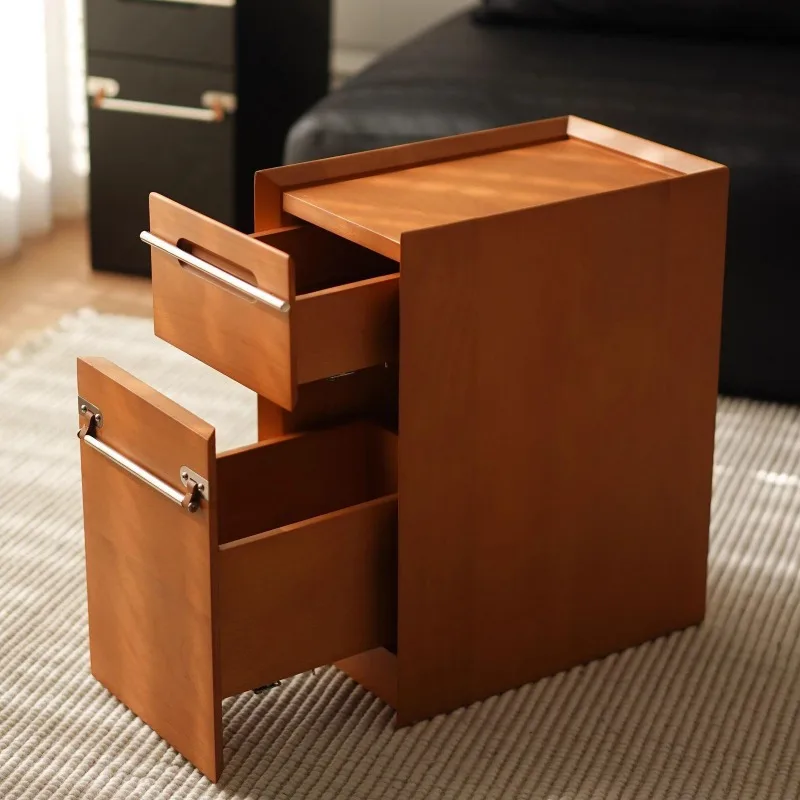Medieval Bauhaus bedside table household bedroom small solid wood extremely narrow small coffee table simple storage locker