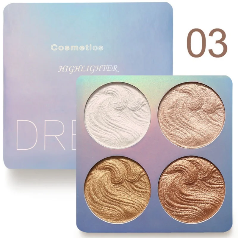 4 Colors Waterproof Face Baked Highlighter Palette Bronzers Powder Shiny Brighten Skin Tone Makeup Luminous Contour Long Lasting