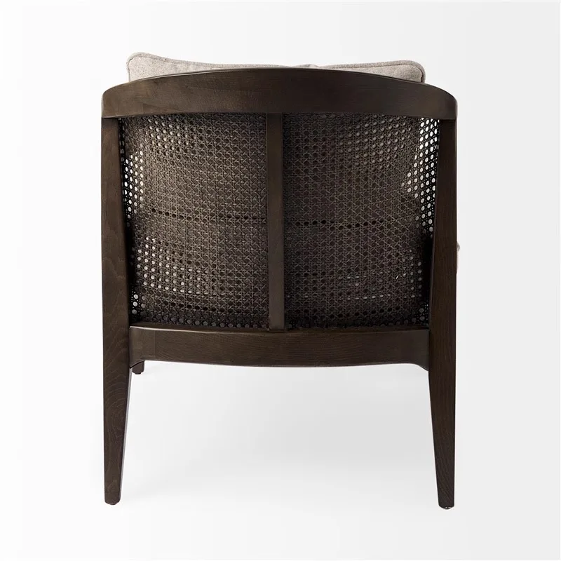 Nordic single sofa chair solid wood casual rattan armchair new Chinese walnut color retro zen negotiation chair