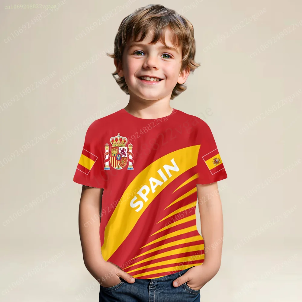 Summer Spain T Shirt Kids Men Boys Short Sleeve Top Tee Madrid Clothes Girls Gym Football Jersey Basketball Training Uniform
