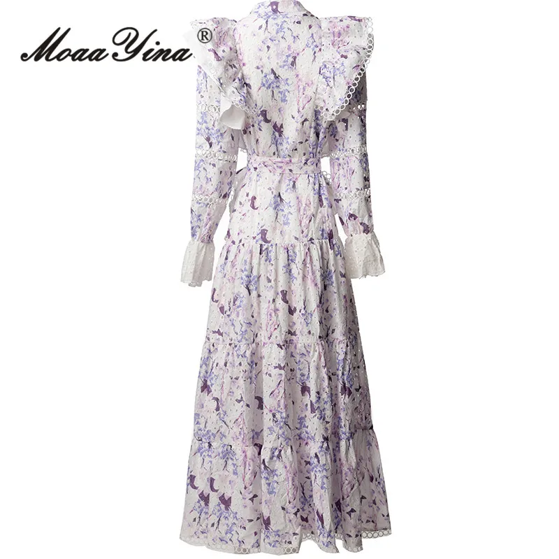 

MoaaYina A Princess Style Dress With A Stand-Up Collar, Flared Sleeves, Cutouts And Ruffles For Ladies, Summer 2025