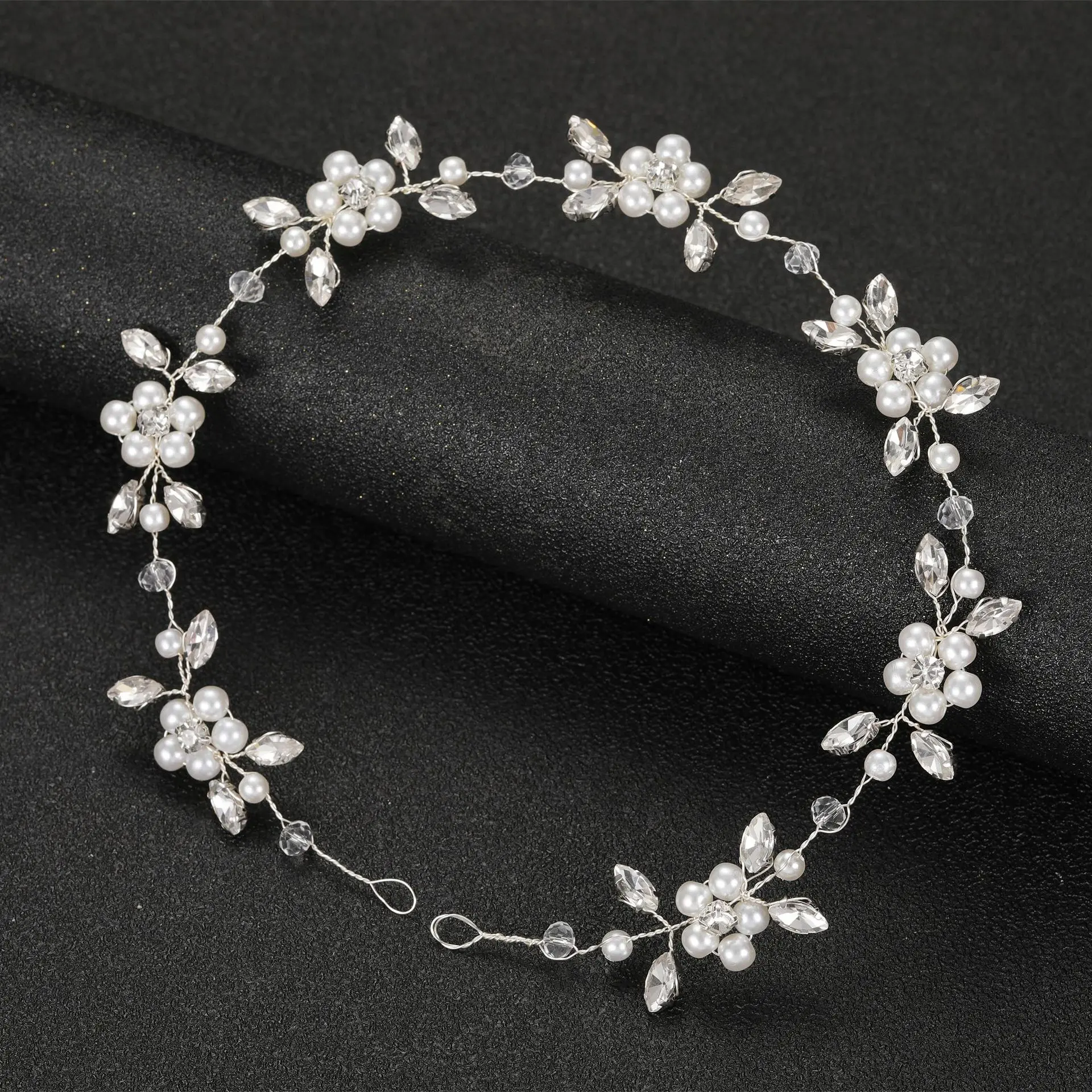 Women Leaf Bride Hair Vine Pearl Wedding Flower Headband Crystal Beads Bridesmaid Headdress Bridal Headpiece Hair Jewelry