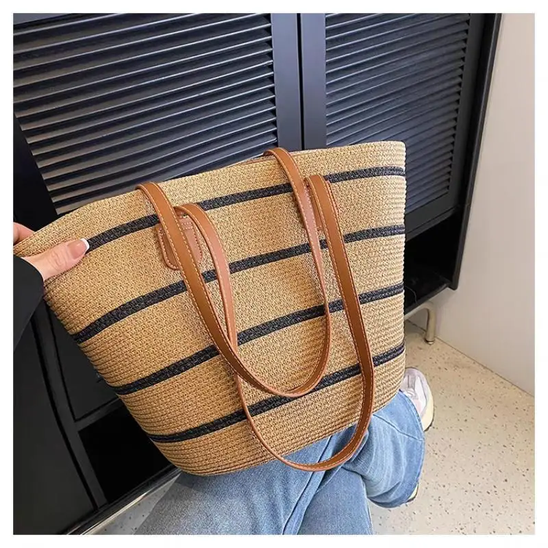 Damen-Sommer-Inswind-Stroh-Umhängetasche mit großem Fassungsvermögen für Strand, Reisen, Urlaub, täglichen Gebrauch, Einkaufen, Pendeln und kurze Ausflüge – Detail 26