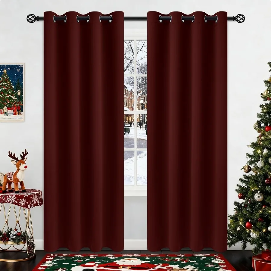 

Grommet Blackout Room Darkening Bury Curtains 84 inch Length 2 PanelsThick Polyester Light Blocking Insulated Thermal Window Cu