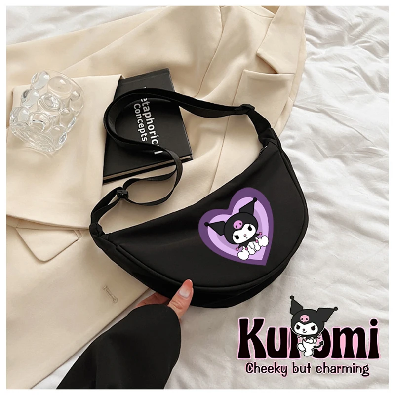 Sanrio Kuromi Women's Shoulder Bag Fashion Cartoon Printed Handbag Girls Large Capacity Commuting Storage Bags Cute Anime Gifts