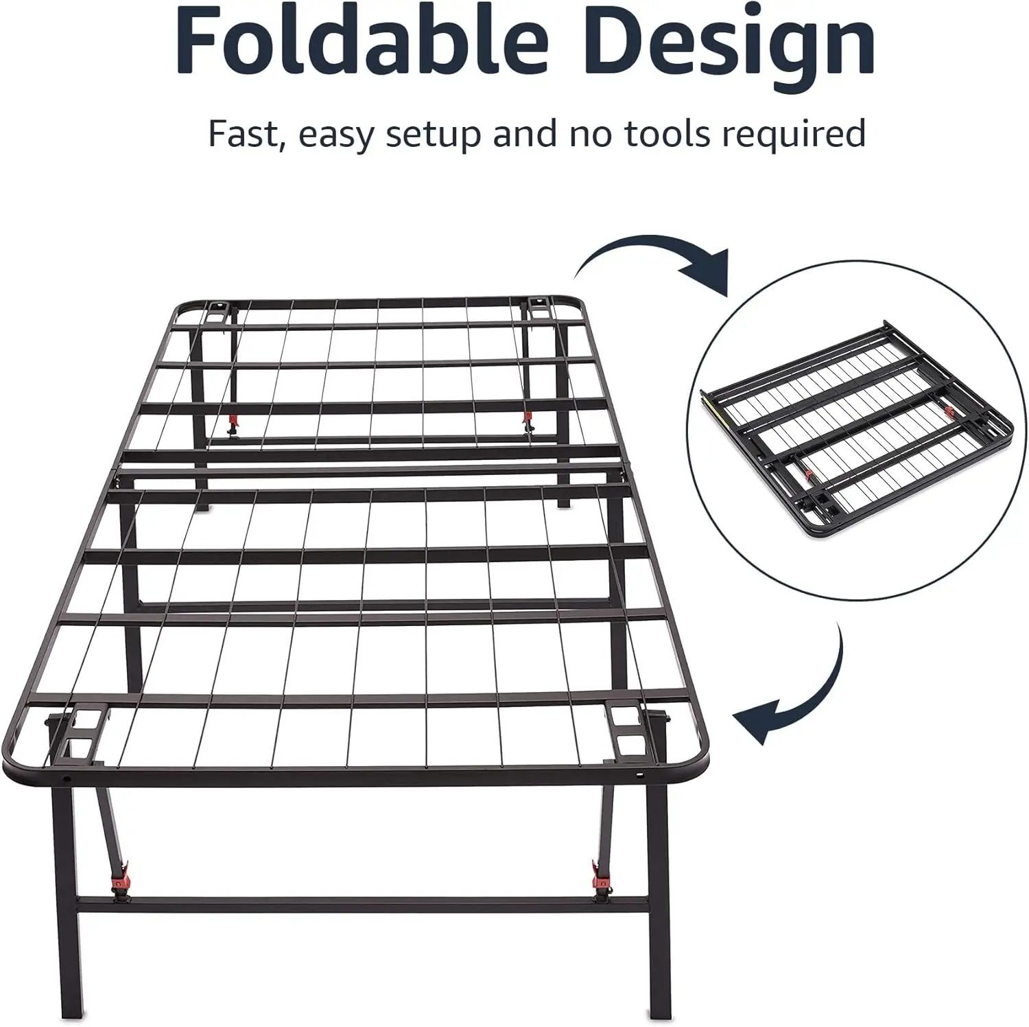 Estrutura de cama de plataforma de metal com configuração gratuita de ferramentas, 18 polegadas de altura, estrutura de aço resistente, sem necessidade de molas