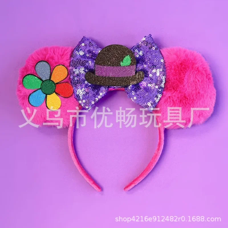 New Disney Inside Out Headband Cartoon Kawaii Ear Amusement Park Hair Hoop Sequin Mesh Party Headwear Birthday Decoration Gifts