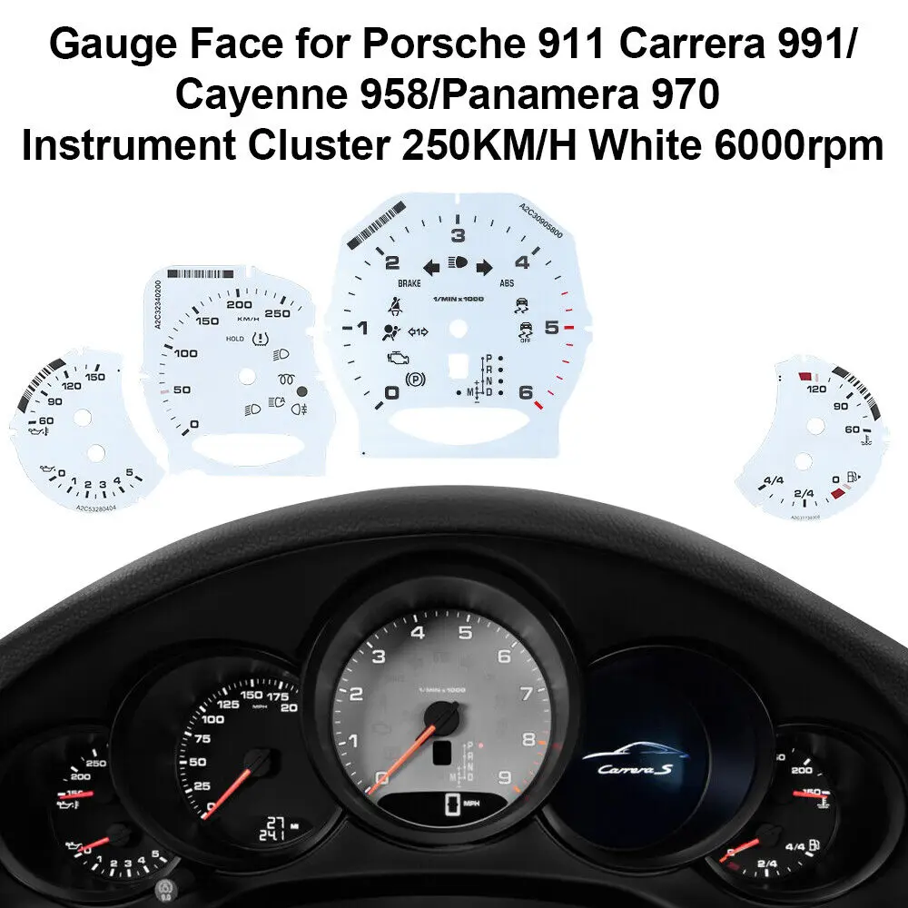 Gauge Face Overlay for Porsche 911 Carrera 991 Cayenne 958 250KM/H 6000rpm White And Red Color