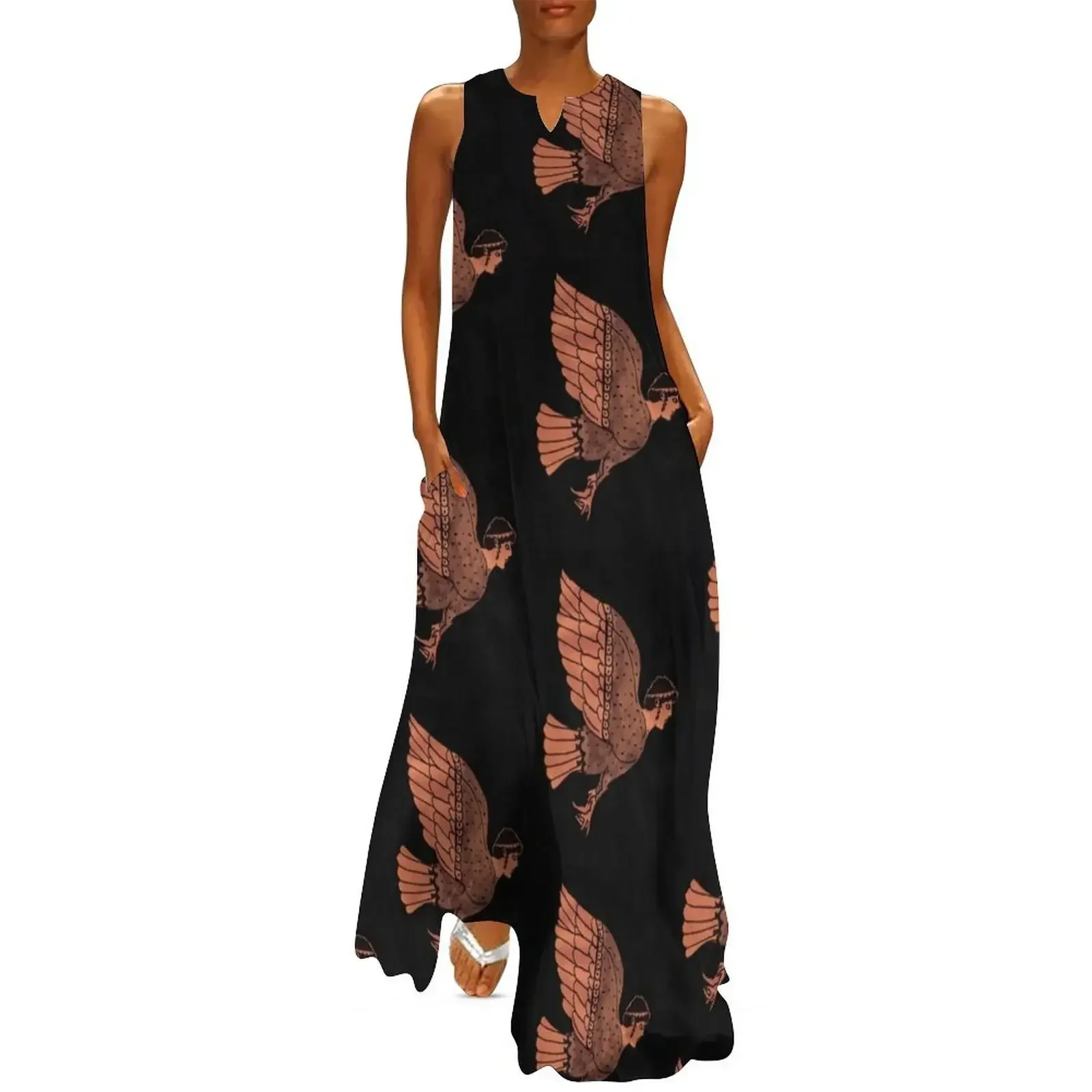 

Black and Orange Ancient Greek Siren Long Dress Woman fashion women party dresses luxury dresses Dress