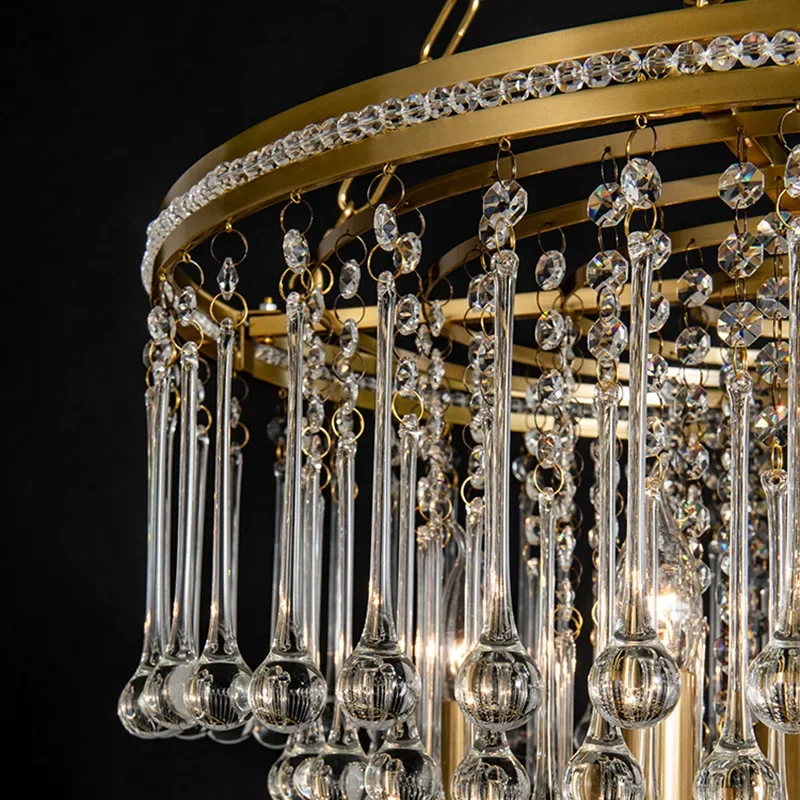 Lustre en cristal de luxe tout en cuivre, lampe de salon, lumière française de style américain