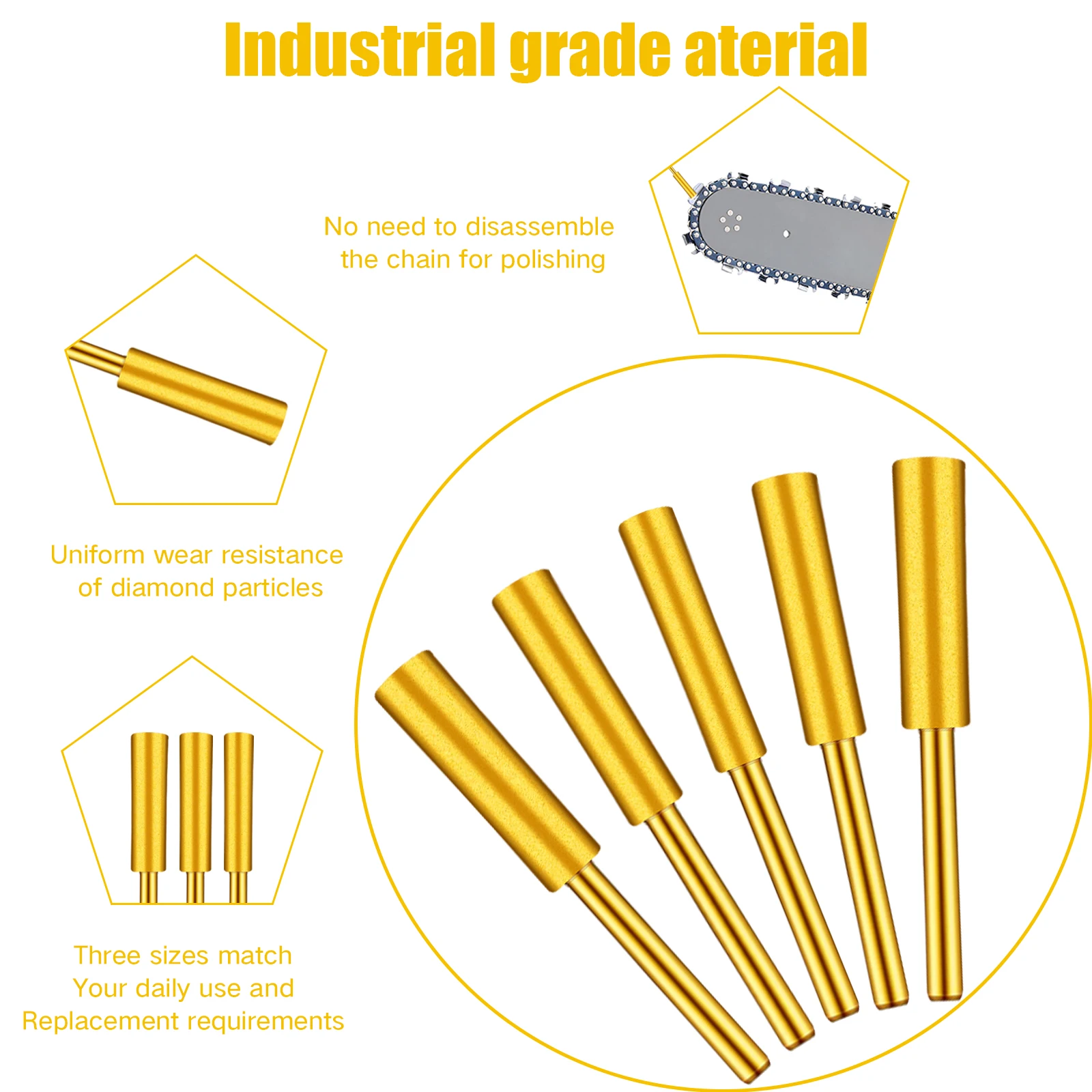 30Pcs Diamond Chainsaw Sharpener with 3 Sizes 4.0/4.8/5.5mm Durable Chainsaw Grinding Bits Kit for Chain Saws Metal Polishing