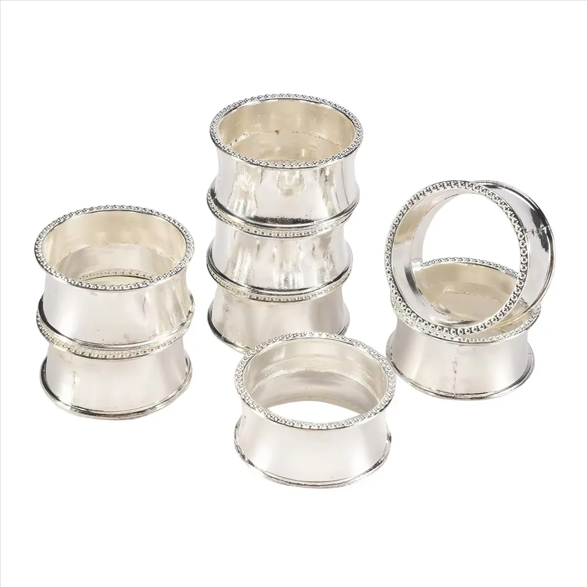 8 Pcs Silver Zinc alloy Beaded Napkin Ring Delicate Napkin Buckle for Wedding Dinner Party Banquet Table Decor