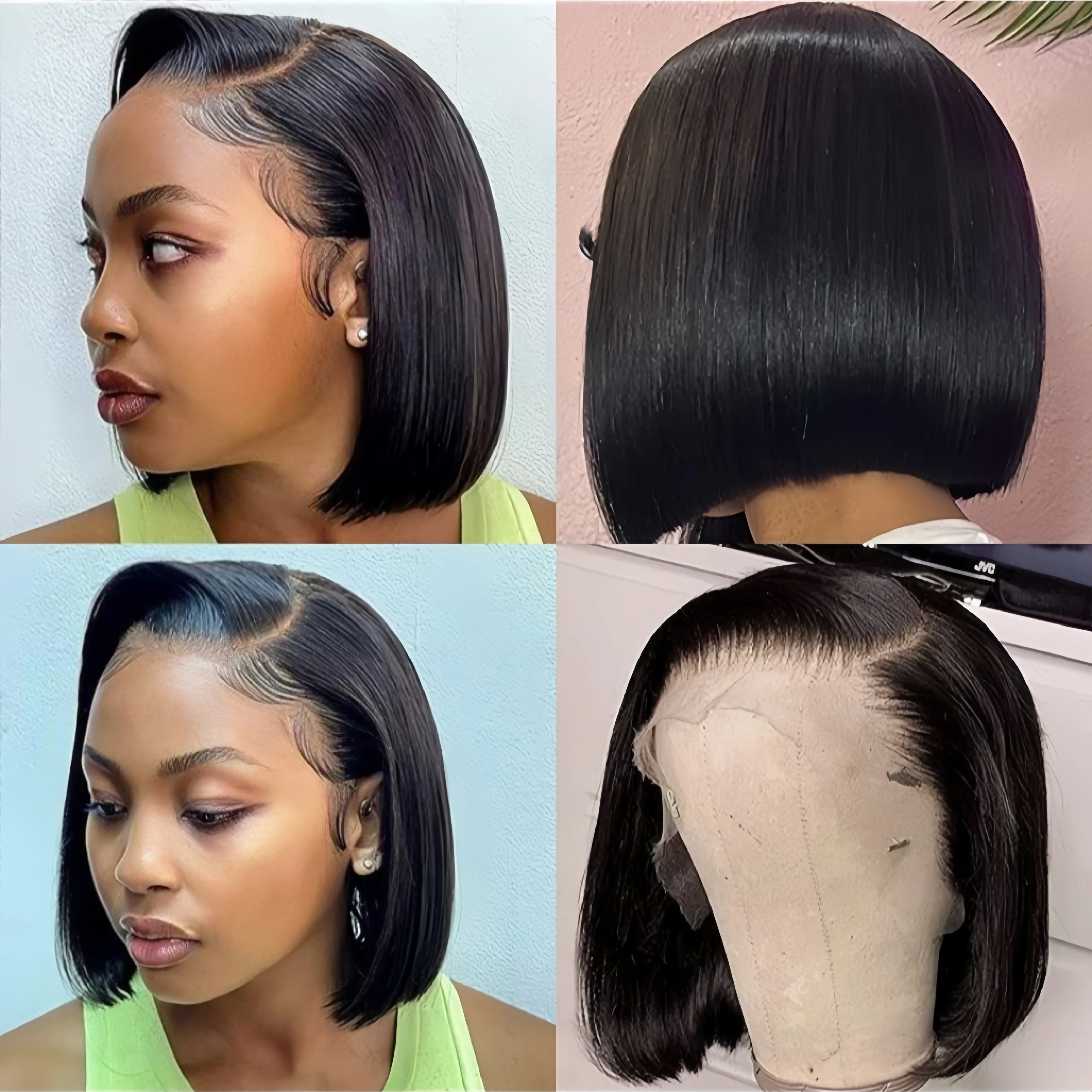 Fotografia 5: Perucas de Cabelo Humano Bob Curto de 8 Polegadas 13x4 com Renda Frontal Transparente Pré-Alongada com Baby Hair Liso