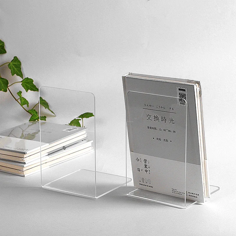 1PC Clear Acrylic Bookends L-shaped Desk Organizer Desktop Book Holder School Stationery Office Accessories