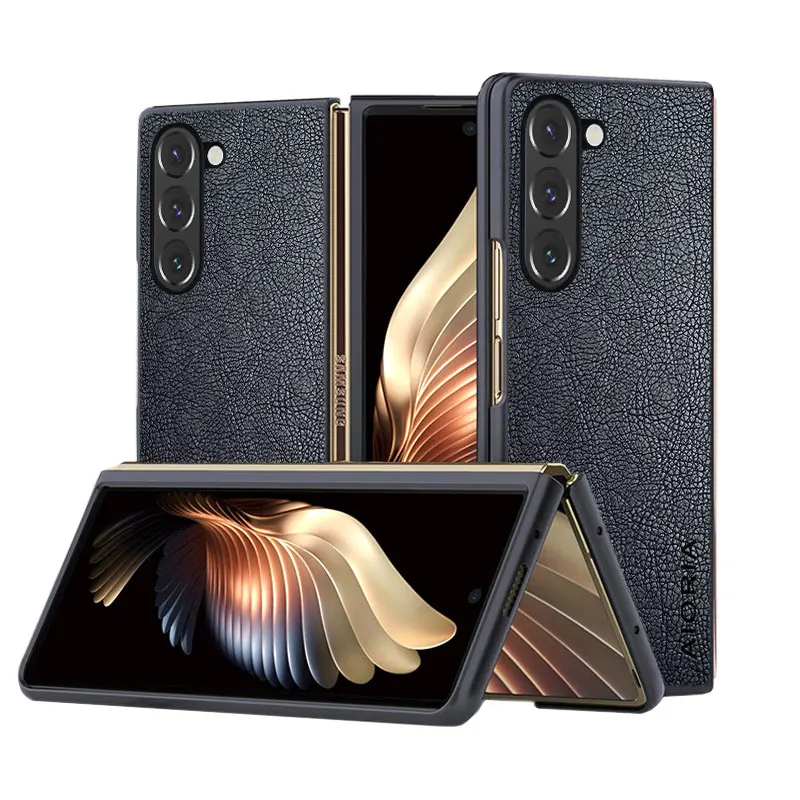 Leather Case For Samsung Galaxy Z Fold 5 6 Business Style Retro Litchi Pattern Back Cover for galaxy z fold5  zfold5 phone Cover