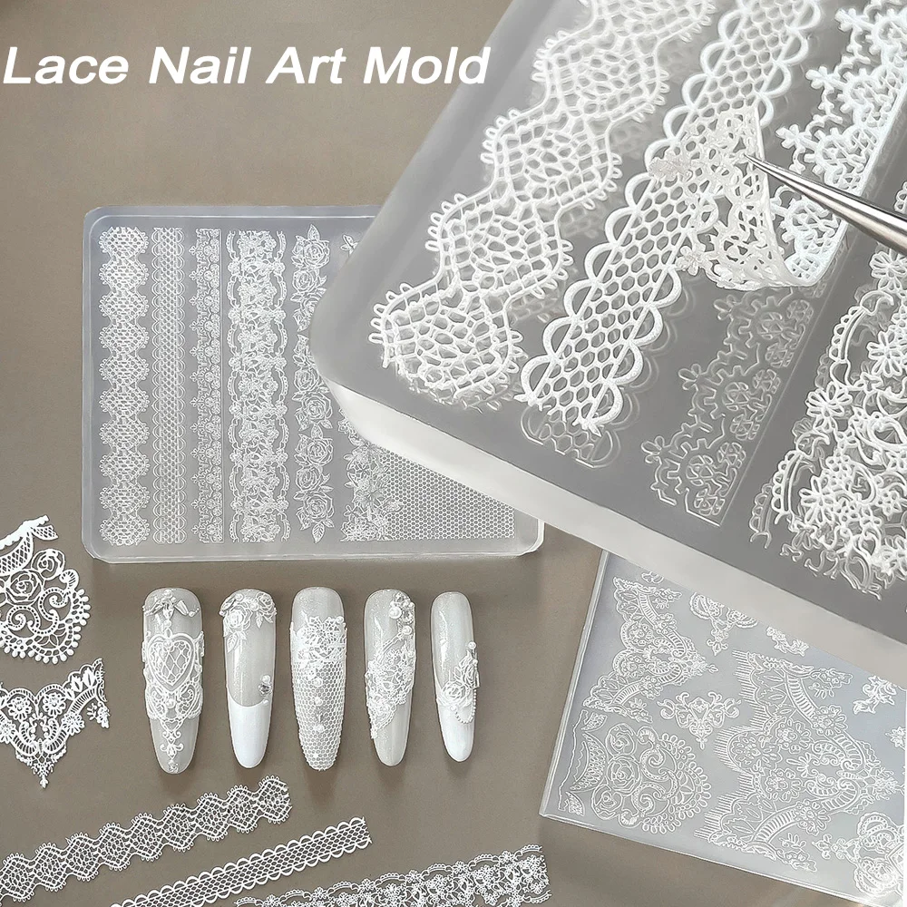 

1PC 3D Lace Design Nail Art Silicone Mold Ultra-thin Transparent Sweater Knitting Lace Acrylic Nail Template NailDecoration Mold